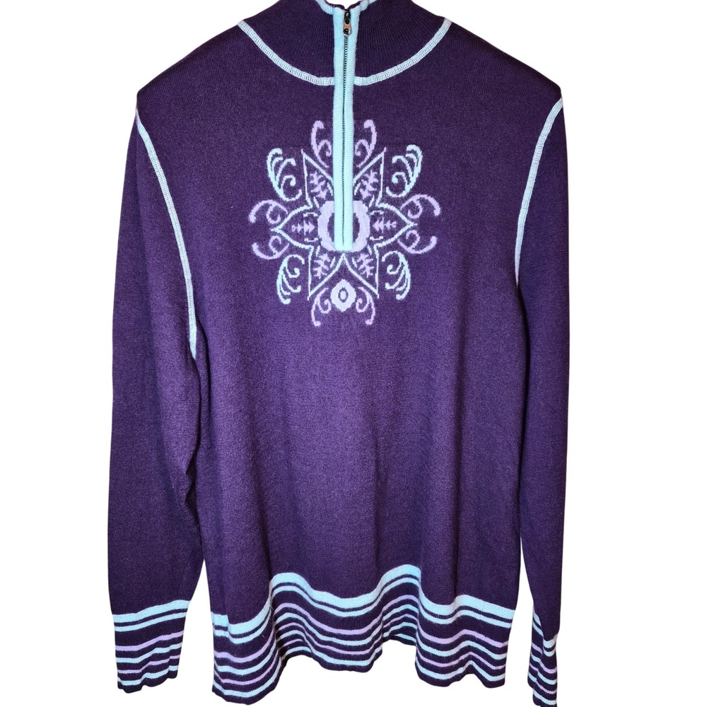 Cabelas Womens Wool Blend Striped Knit Pullover Sweater Purple Blue‎ Size 2XL